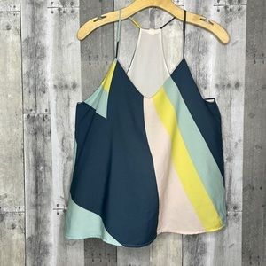 Nwt Tyche womens halter style swing top. Mint, yellow, pink, blue. Lined. Medium